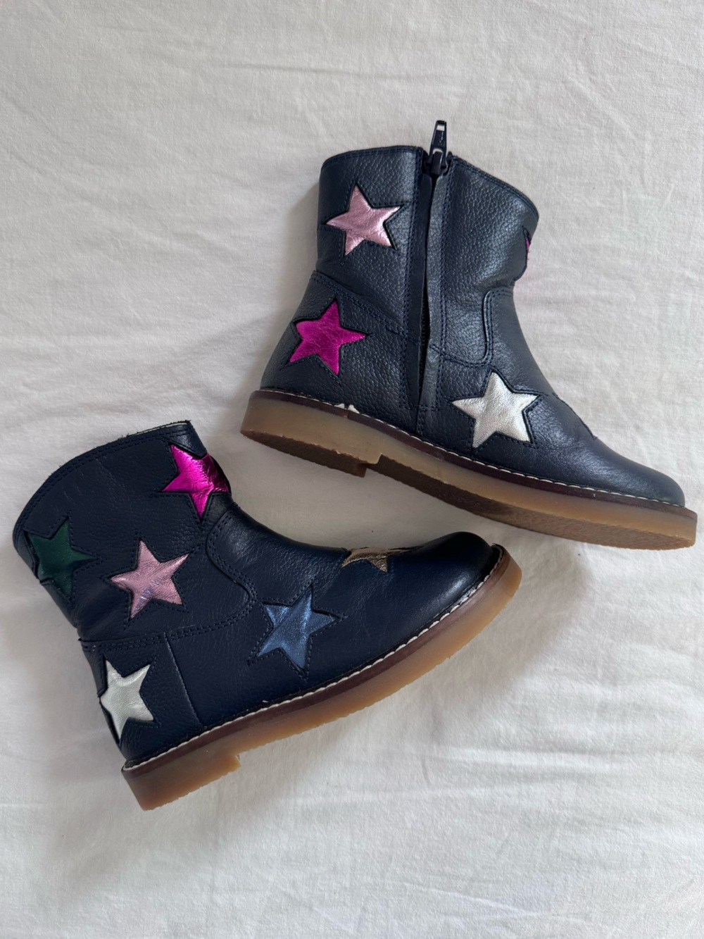 Mini Boden leather ankle boots • size toddler 26 • navy with metallic stars